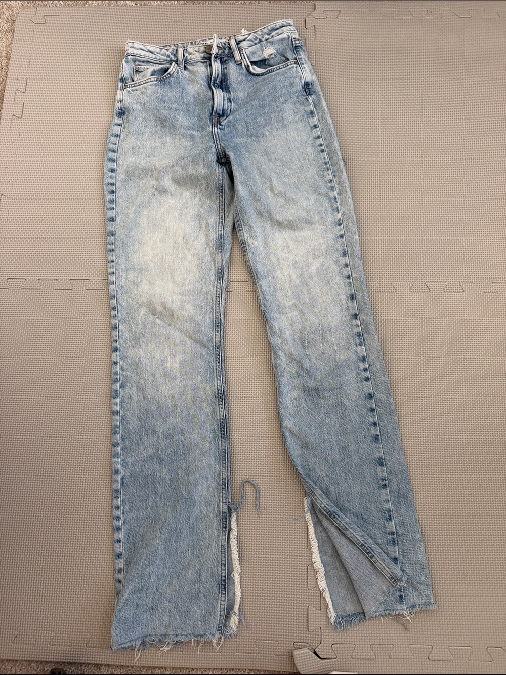 Zara Light Blue Wide-Leg Split-Hem Jeans